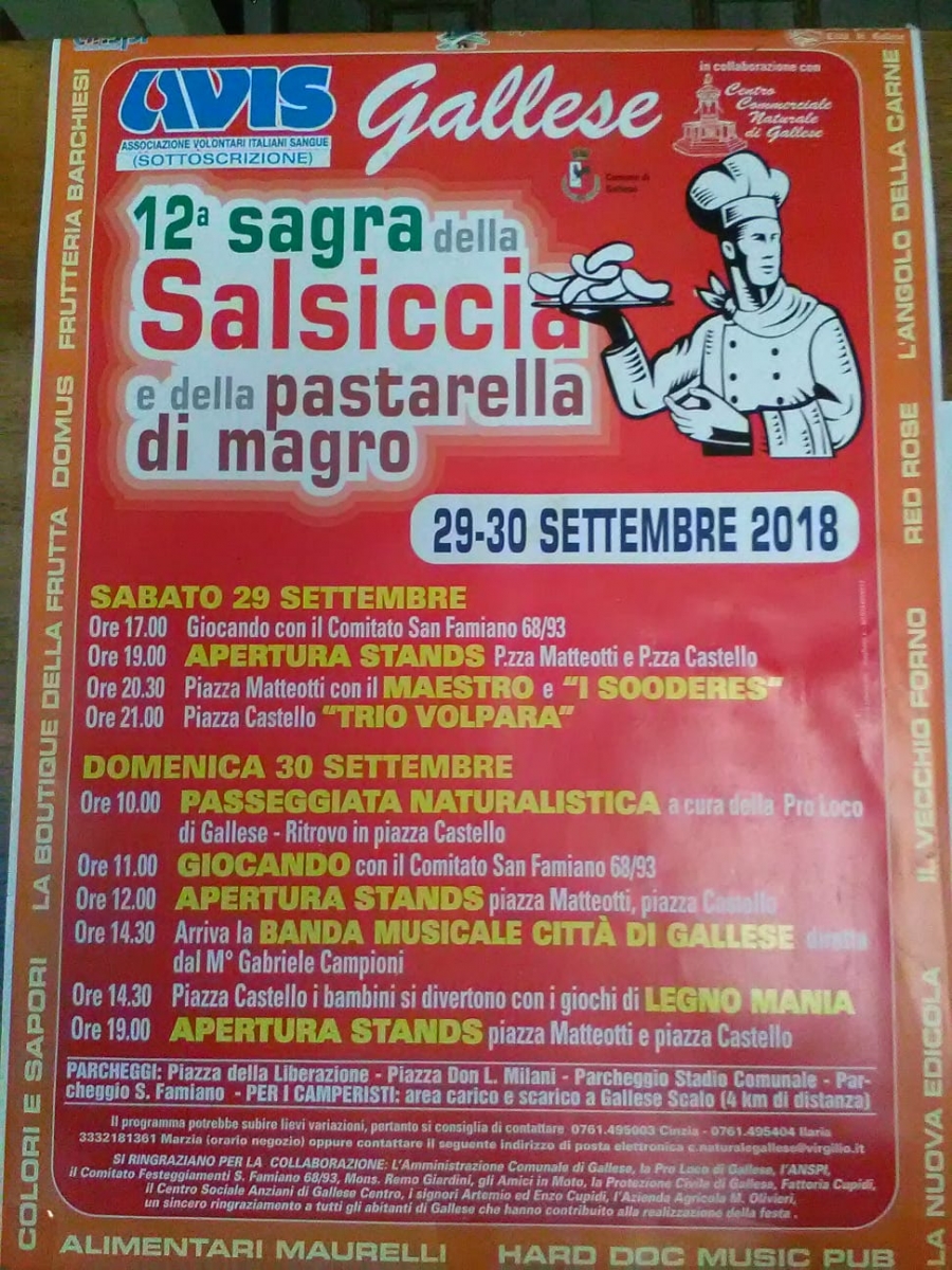 12° SAGRA DELLA SALSICCIA E DELLA PASTARELLA DI MAGRO - GALLESE